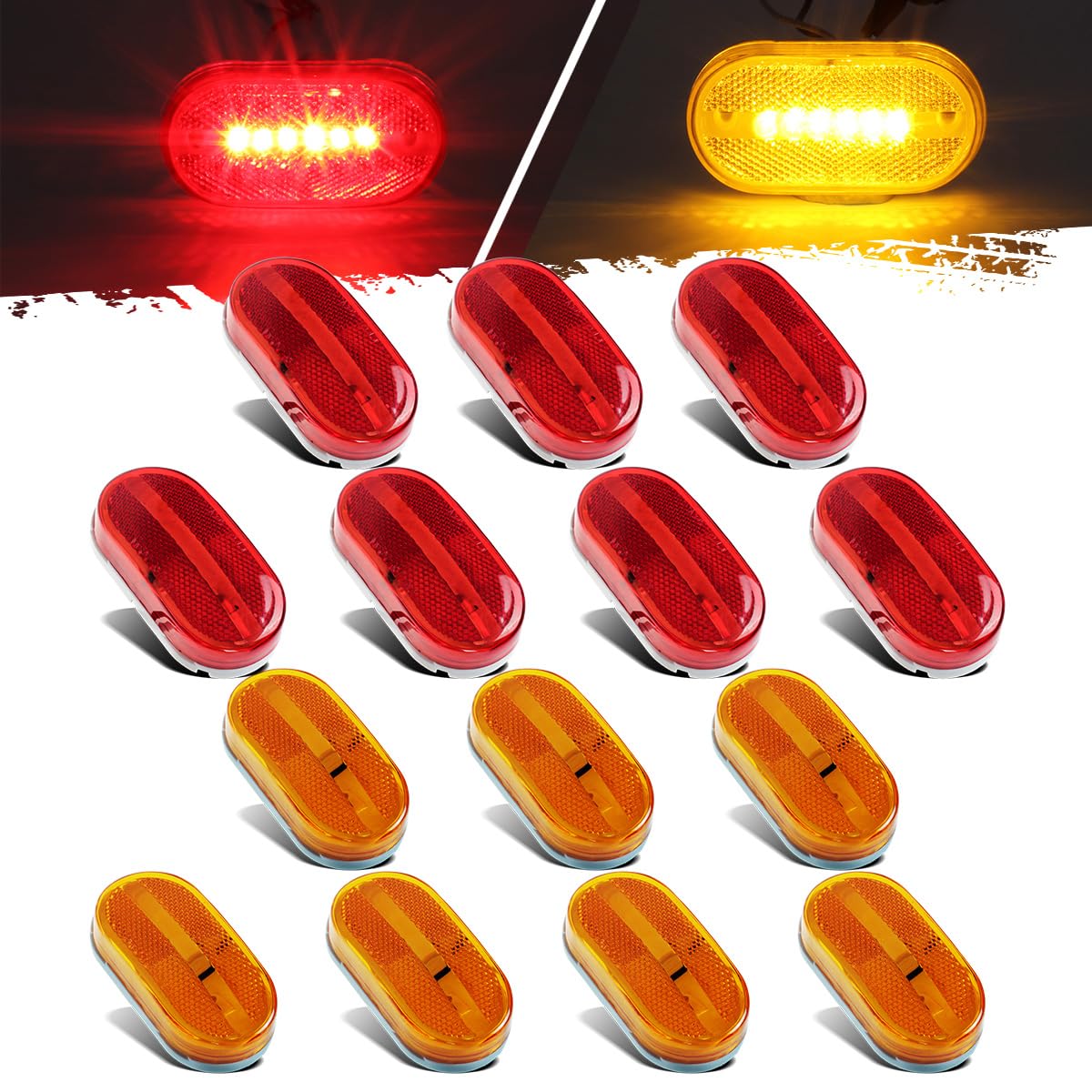 Photo 1 of Partsam 14Pcs 4 Inch Rectangle Trailer RV 6 LED Side Marker Clearence Lights w Reflex Lens [DOT Certified] Sealed Waterproof Running Light for Truck Camper Motorhome, Surface Mount, 12V (7Amber+7Red)