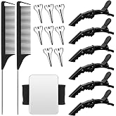 Coldairsoap 17 Piece Hair Tool Set - Sectioning Rings, Metal Combs, Clips and Magnetic Wrist Pin Holder for Braiding (Black)
