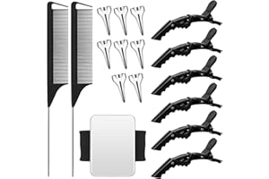 Coldairsoap 17 Pieces Hair Parting Tools Set, Included 8 Pieces Hair Parting Ring 2 Pieces Metal Rat Tail Comb 6 Pieces Hair Sectioning Clip with Magnetic Wrist Sewing Pin Holder for Braiding (Black)