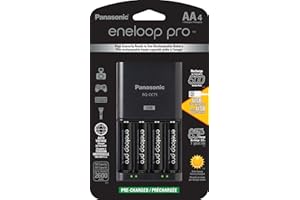 Panasonic K-KJ75KHC4BA Advanced Battery Charger with USB Charging Port and 4AA Eneloop Pro High Capacity Rechargeable Batteries,Black