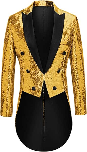 MAGE MALE Mens Sequin Tuxedo Jacket Tails Slim Fit Tailcoat Dress Coat Swallowtail Dinner Party 