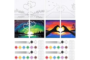 VOCHIC Sip and Paint Kit for Adults,Pre Drawn Canvas 4 Pack Painting Kit Party Date Night Couples Paint Art Canvas Set Valentine 8x10 in