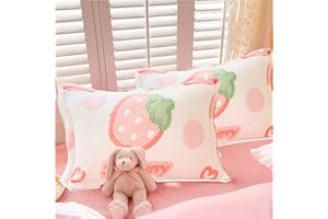 MorroMorn Decorative Pillows Covers Pink Kawaii, 2 Packs Plush Pillow Cases Standard Size, Soft Throw Pillowcase Cushion Shams with Zipper Closure Girls Room Decor (Pink Strawberry, Standard)