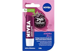 NIVEA Hidratante Labial Amora Shine 4,8 g - Cuidado intensivo para seus lábios, hidratação prolongada, delicioso aroma de amora, pigmentos brilhantes e cor delicada