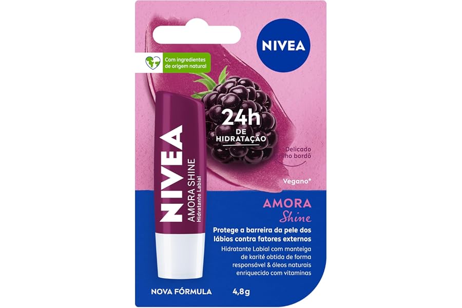 NIVEA Hidratante Labial Amora Shine 4,8g, Hidratação Intensa 24h, Cor Suave, Brilho Delicado, Cuidado Diário, Manteiga de Kar