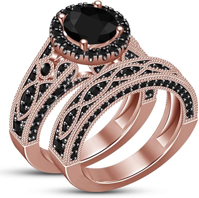 BB Jewels 2Ct Round Cut Black Lab Created Diamond 14K Rose Gold Finish