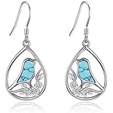 NIFUNAO 925 Sterling Silver Bird/Owl/Dragonfly Earrings for Women - Turquoise Drop Dangle Earrings - Bird Lover Gifts Jewelry