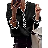 ZAFUL Womens Long Sleeve V Neck Sweater Pearl Button Ruffle Trim Knitted Elegant and Comfortable Pullover Tops