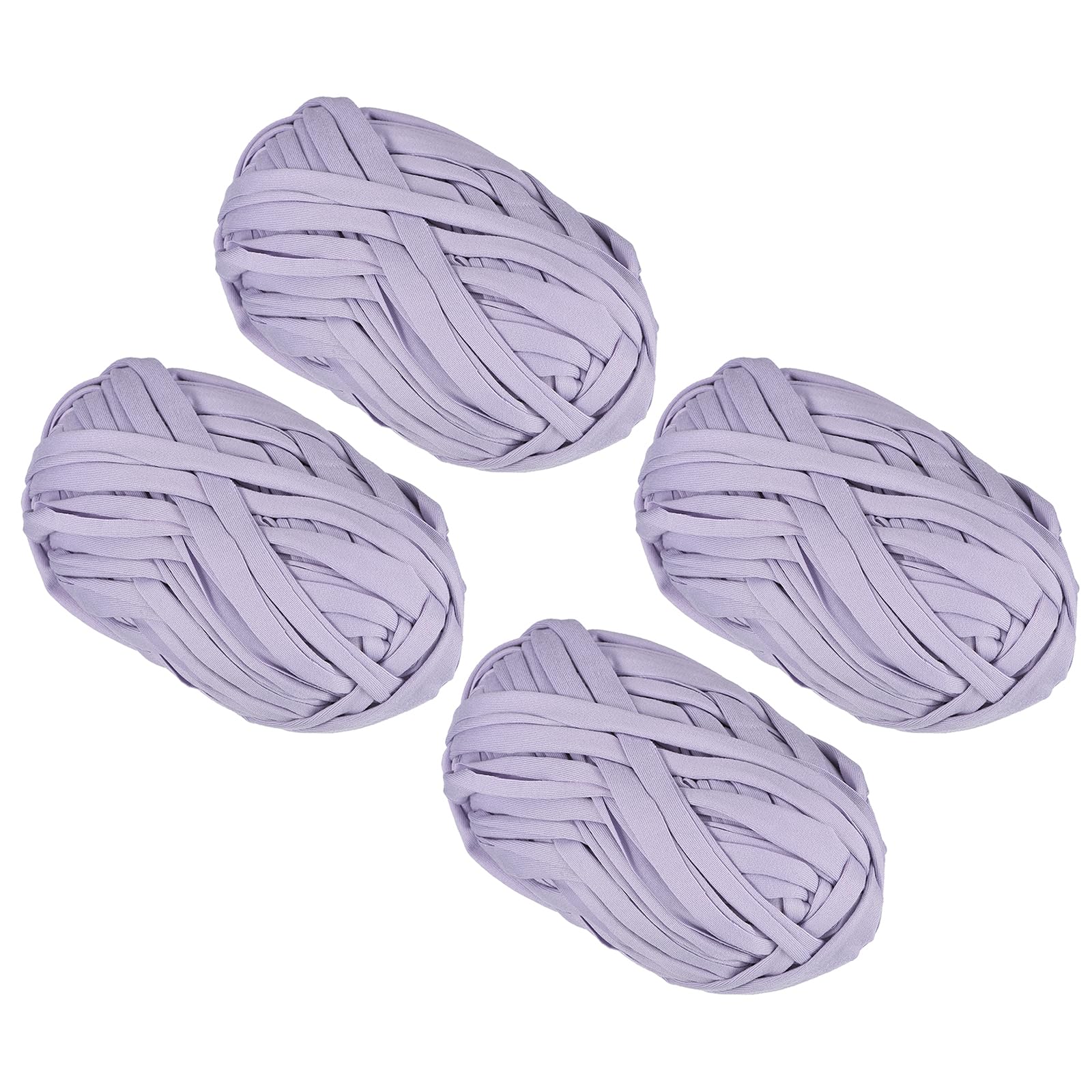 METALLIXITY Yarn Elastic Fabric (400g/14.11oz) 4Pcs, Polyester Crochet Cloth Yarn - for DIY Projects, Bag Basket, Cotton Cloth and T-Shirt, Light Purple