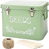 Covzoe Seed Storage Organizer, Metal Seed Saving Box with Garden String and 10 Wood Plant Labels, 3 Compartment Seed Container Bin with Lid and Safety Locks, Perfect for Flower Plants Garden Lover