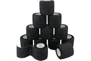 GooGou Self Adherent Wrap Bandages Self Adhering Cohesive Tape Elastic Athletic Sports Tape for Sports Sprain Swelling and Soreness on Wrist and Ankle 12PCS 2 in X 14.7 ft (Black 12pcs)