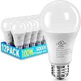 12 Pack LED Light Bulbs 100 Watt Equivalent, A19 5000K Daylight White | 15W Super Bright White Light 1500 LM, E26 Standard No Flicker Energy Saving Lamp Bulb for Home, Bedroom, Office, Non-Dimmable