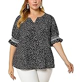 Agnes Orinda Plus Size Top for Women Dots Heart Boho Casual Smocked Short Sleeves Blouses Valentines Day
