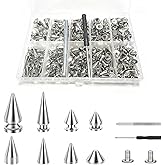 364 Sets Punk Spikes and Studs Kit, 8 Sizes Cone Spikes with Screws for Leather Jacket, Belt, Bag, Shoes - Includes Punch & Screwdriver for DIY Clothing & Craft Decoration