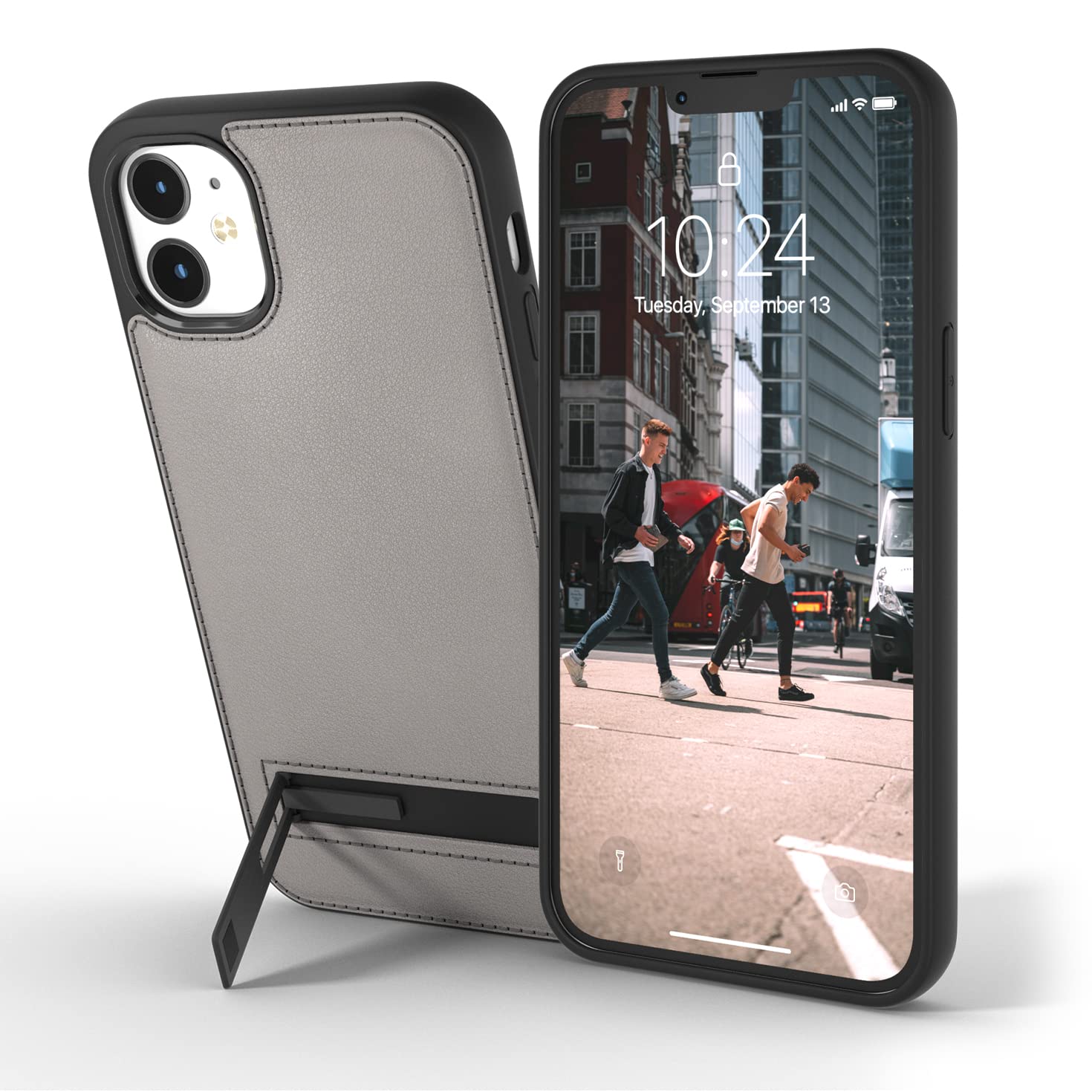 Snakehive Metro Leather Case for Apple iPhone 12/12 Pro || Real Leather Phone Case with Stand || Genuine Leather & MagSafe Compatible Leather Cover with Kickstand (Grey)