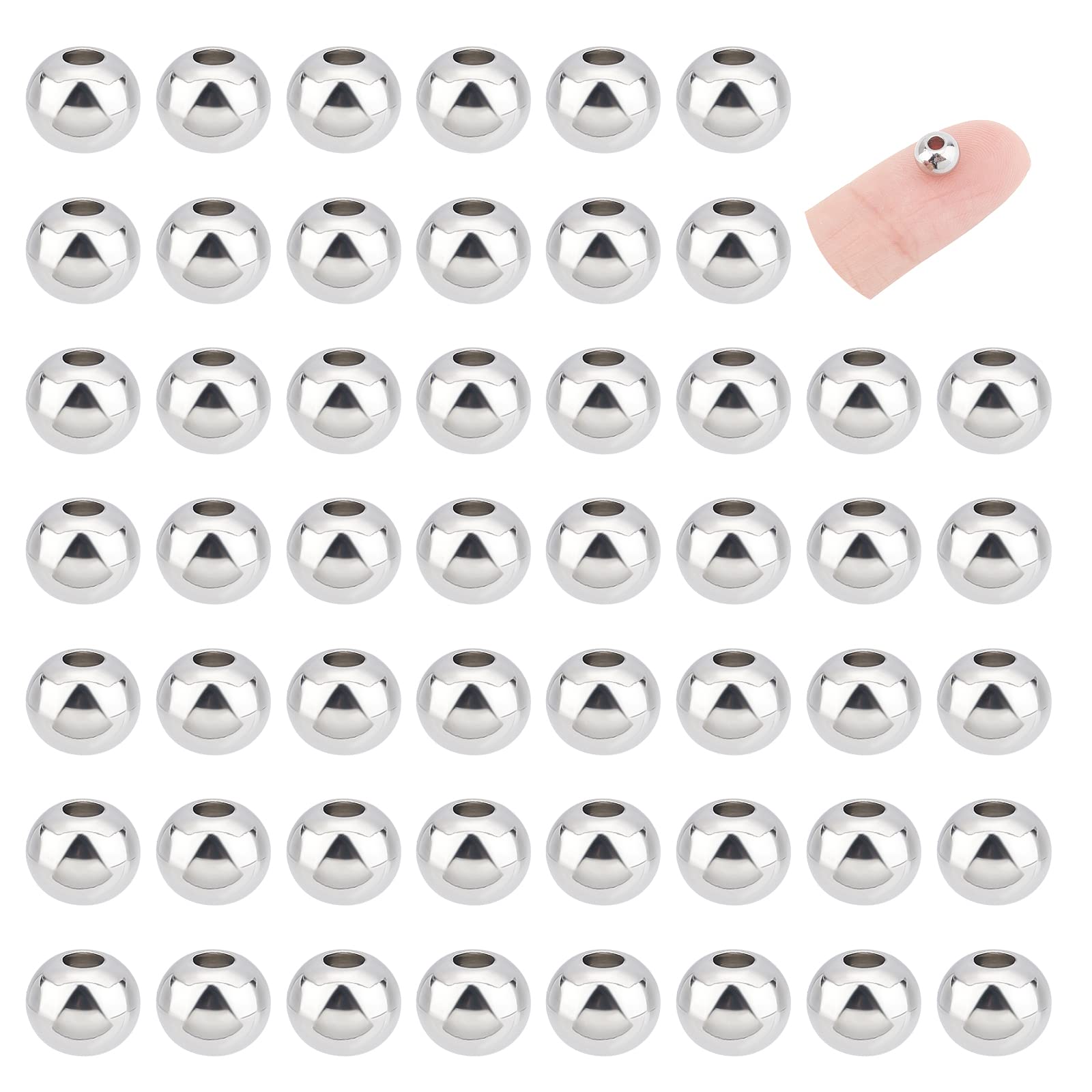 UNICRAFTALE 100pcs 6mm Round Stainless Steel Loose Spacer Beads - Smooth Surface, 2~3mm Hole, Ideal for DIY Bracelet & Necklace Jewelry Making