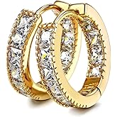 Kainier CZ Hoop Earrings with Cushion Cut Cubic Zirconia 14K White Gold Plated Ear Cuff Huggie Earrings Wonderful Gift Choice for Girls Women and Men…