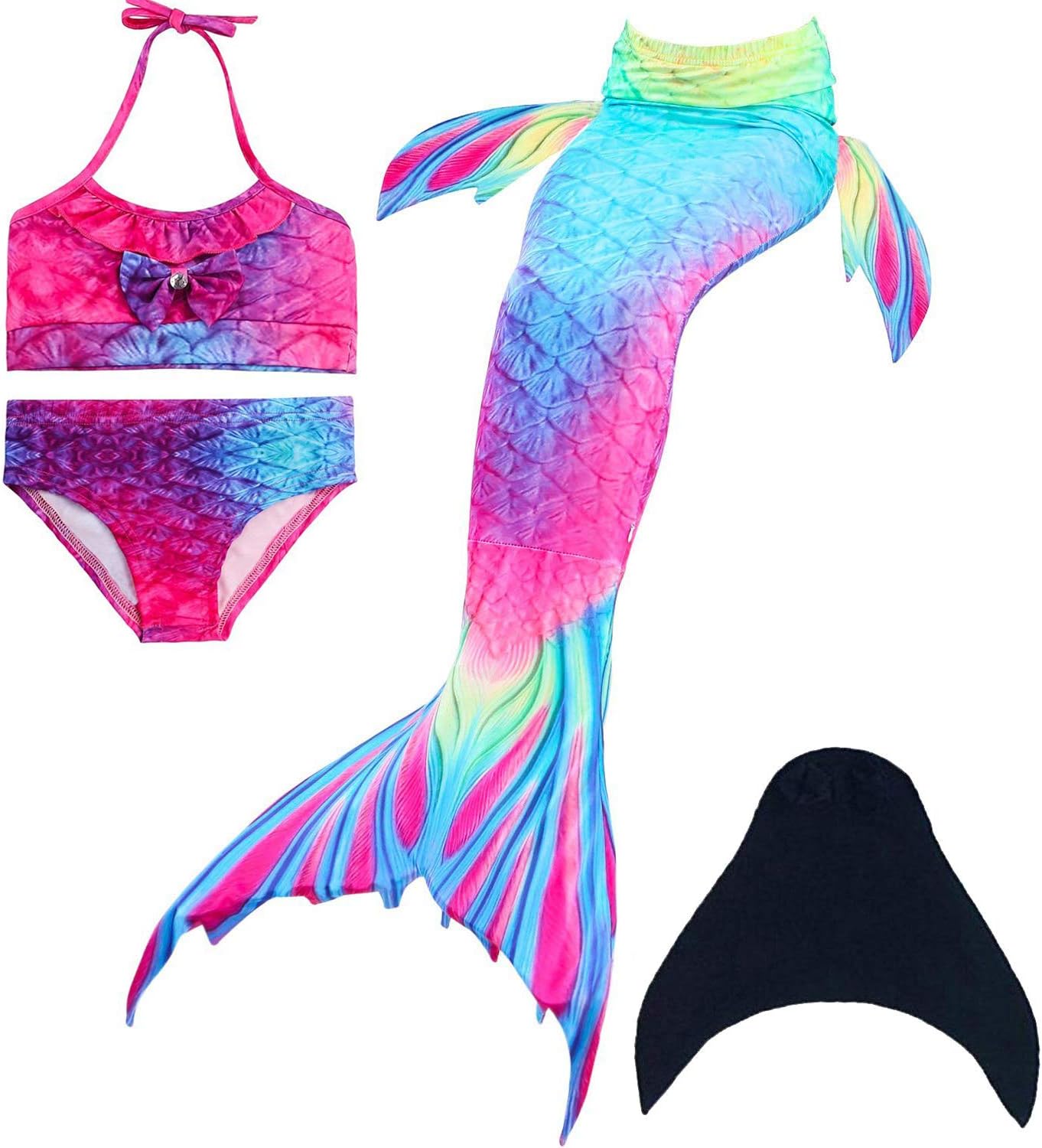 SAIANKE Girl's Sparkle Mermaid Tails Swimmable Swimwear Sets with Monofin