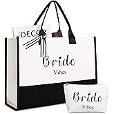 Lamyba Bride Vibes Tote bag, Bride Gifts for Wedding Bridal Shower Bachelorette Party Engagement Honeymoon,Bridal Accessories Newlyweds Present