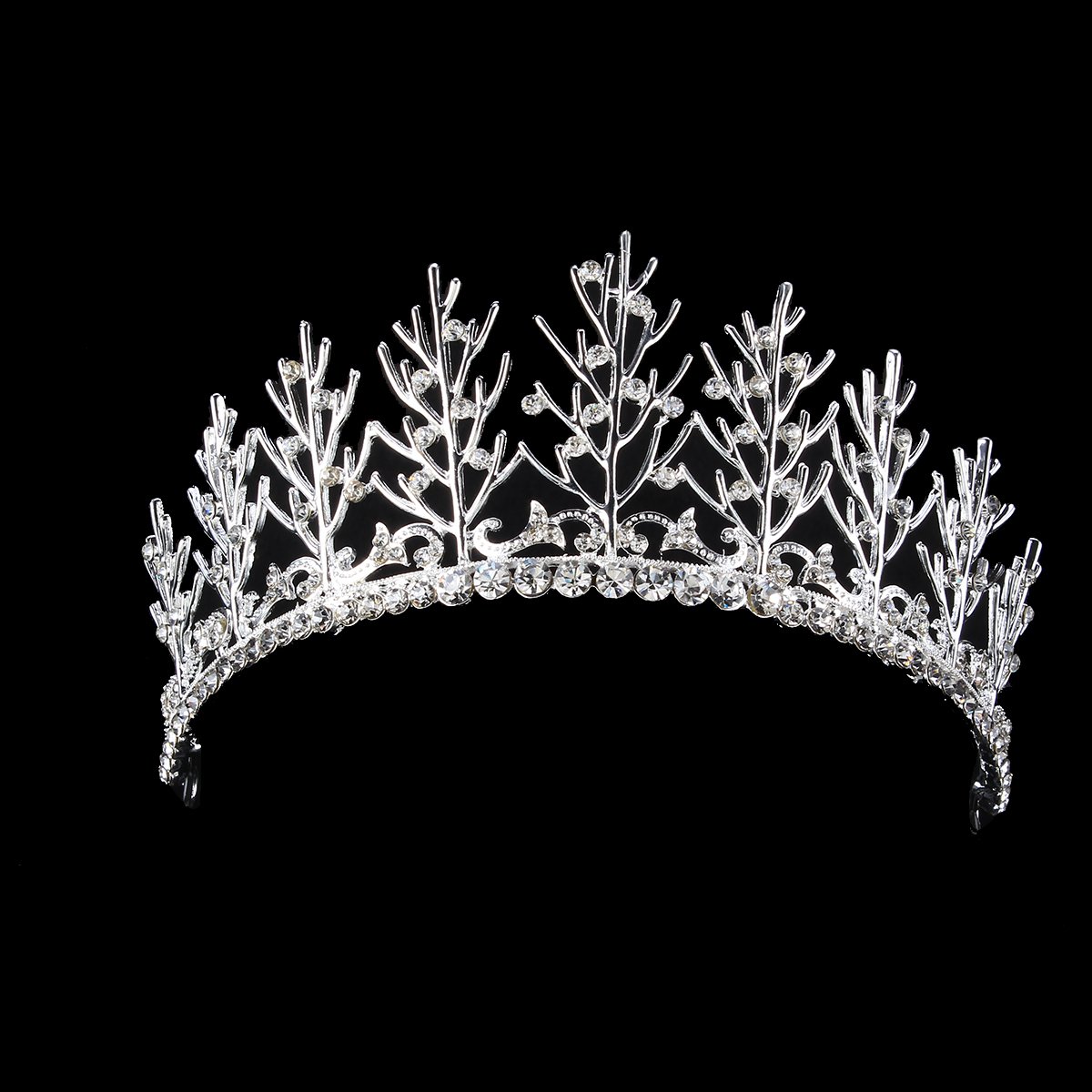 FUMUD Vintage Wedding Bridal Rhinestone pearl Gold Headband Crown Tiara Hair Accessories (Silver)