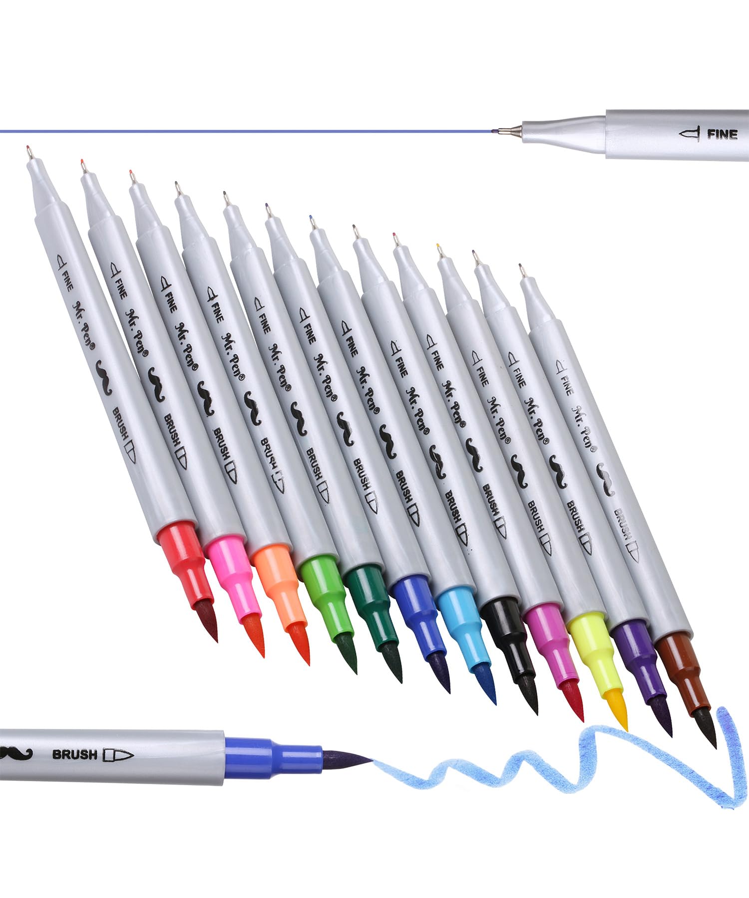 Mr. Pen- Dual Tip Brush Pens, 12 Colors, Art Markers for Coloring