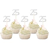 Sotpot 30 Pack Happy 25th Birthday Cupcake Toppers 25 Years Cupcake Decorations for 25th Birthday Anniversary Party Supplies Silver Glitter