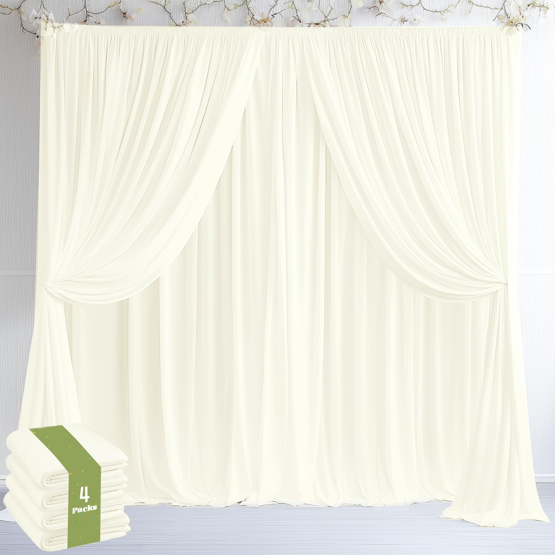 Photo 1 of GALLETY Ivory Backdrop Curtains for Wedding, Polyester Photography Backdrops Curtain - 20FT x 10FT Wall Curtains with Rod Pockets for Celebration,Birthday, Baby Baptism,Graduation Decorations