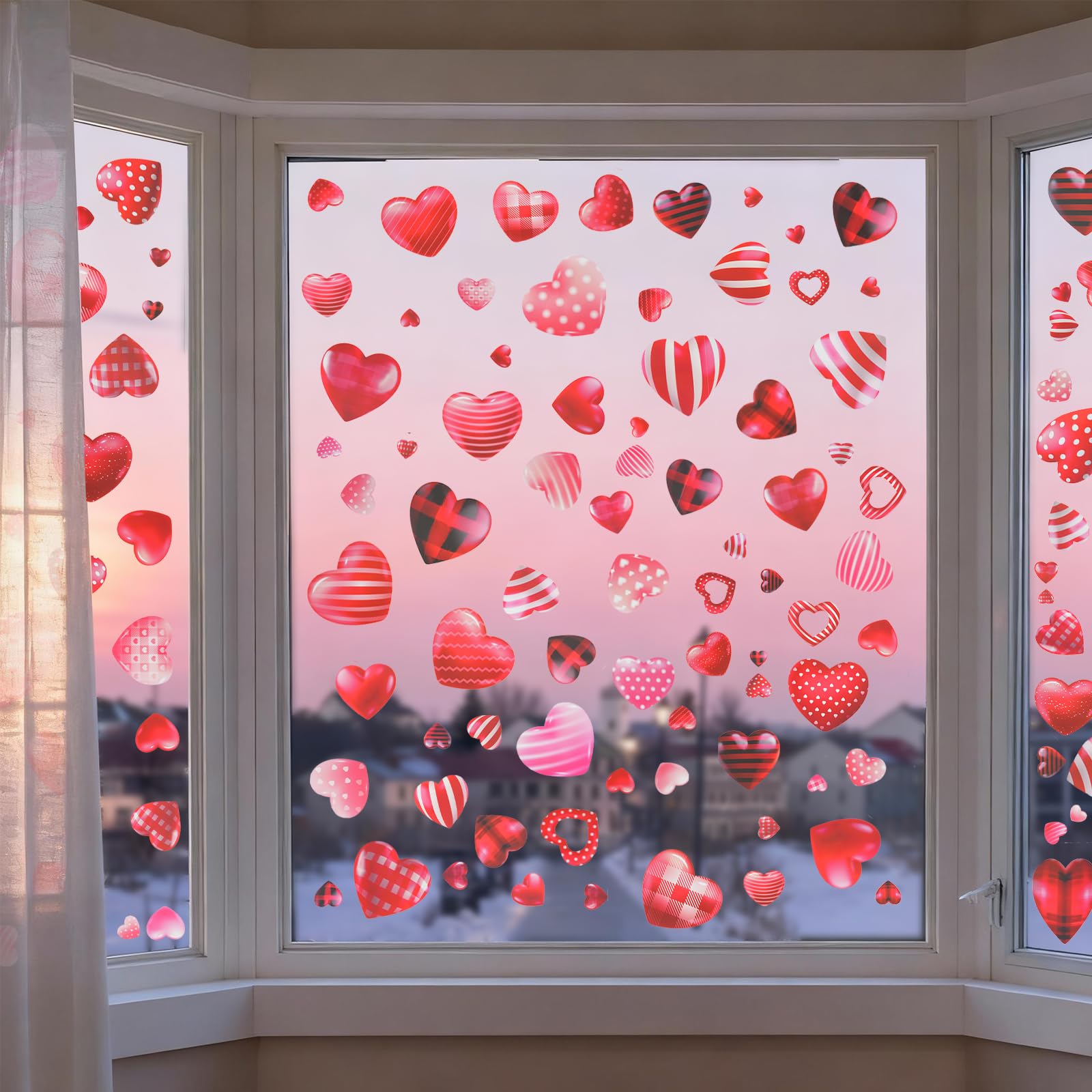 Photo 1 of 268PCS Valentines Day Decorations Window Clings, Resuable Red & Pink Heart Shaped Static Window Stickers for Valentines Day Decor - Valentine's Day Decorations for The Home Window.