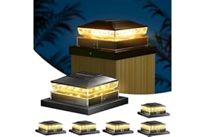 YOLSUNES Solar Post Cap Light 6 Packs, Waterproof Fence Post Solar Lights, 4x4 IP65 Black Outdoor Light for Deck Garden & Patio Lights for 3.5x3.5,4x4,5x5 Wood & Vinyl Posts Warm White Lighting