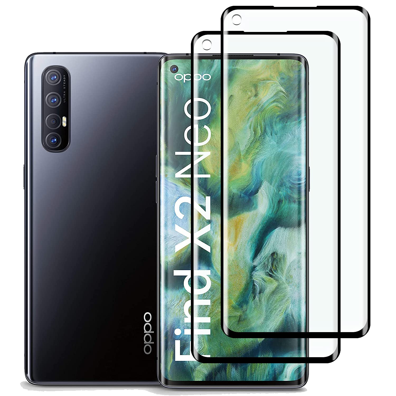 KELOLIN [Pack of 2] Tempered Glass Screen Protector for OPPO Find X2 Neo, 3D Full Coverage [9H Hardness] [HD Anti-Scratch] [No-Bubble] Screen Protector Compatible with OPPO Find X2 Neo