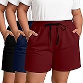 Neer 3 Pack Plus Size Shorts for Curvy Women Wide Leg Elastic Drawstring SweatShorts Casual Knit Lounge Summer Shorts