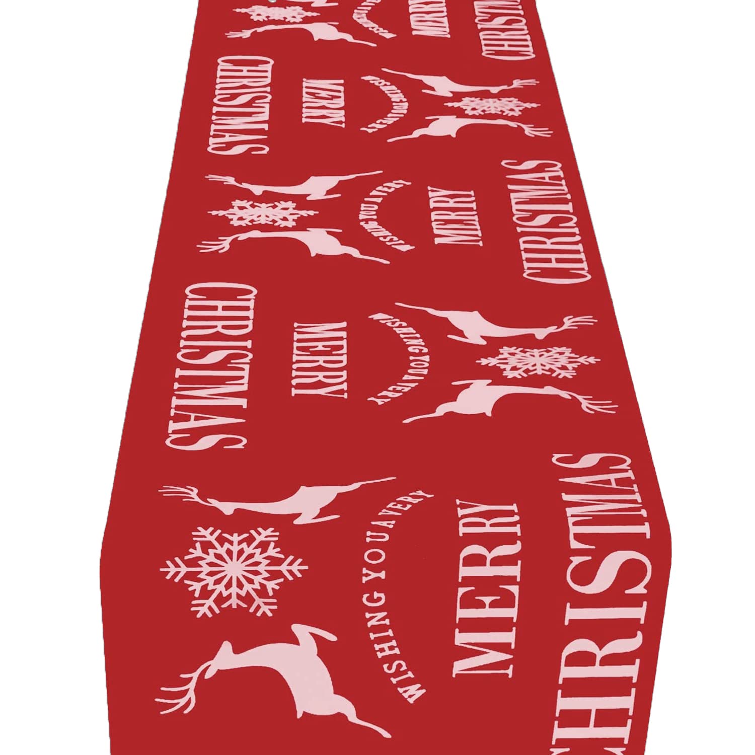 Merry Christmas Table Runner Dining Tablecloth Decoration Durable Cotton Linen Home Table Decoration 11" x 106" Vibrant Snow Elk Table Linen Perfect for Banquet Thanksgiving Birthday Party Decor