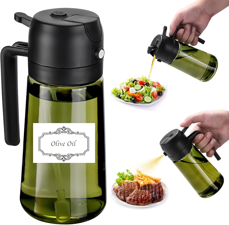 SCFRF Olive Oil Sprayer & Dispenser 16oz with Labels - Green Glass