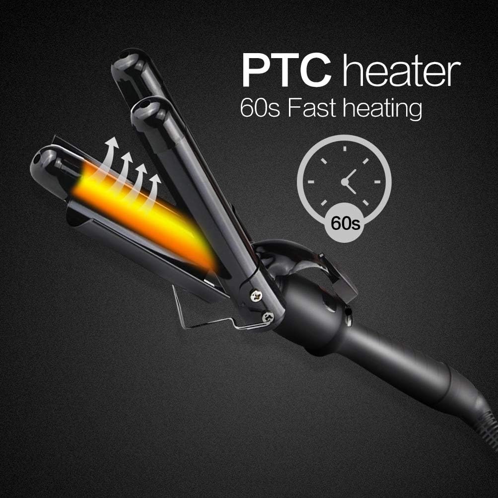 3 Barrel Curling Iron Ceramic Hair Waver Curler with LCD Temperature Display 22mm(0.9 inch) Hair Curling Wand Portable Hair Styler for Travel Heats Up Quickly with Heat Resistant Glove (Black): Health & Personal Care