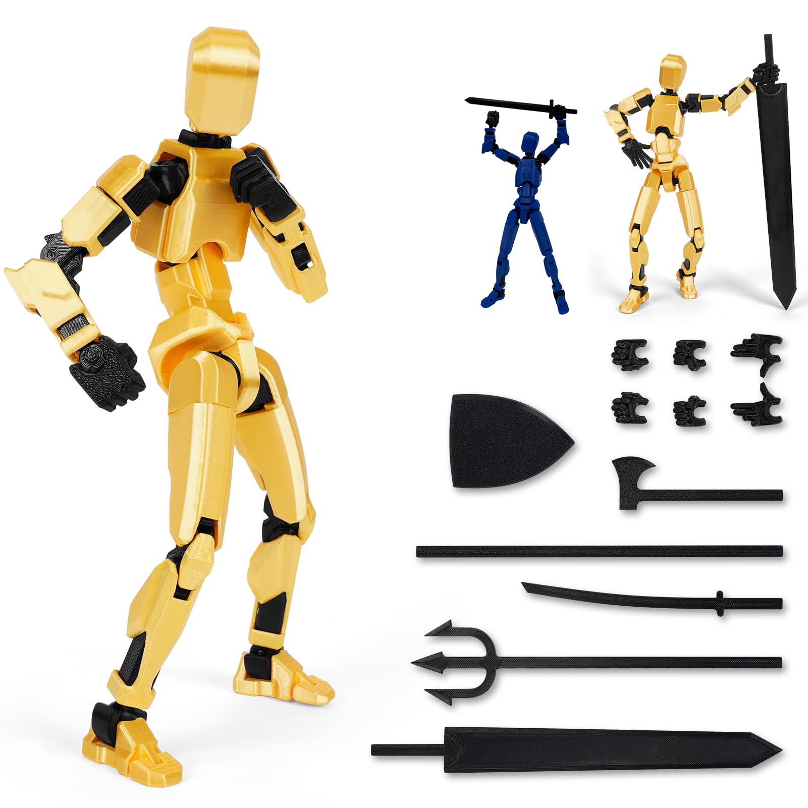 Starnearby Titan 13 Action Figure - 20cm Assembly Completed 3D Printed Body With 6 Weapons Set, 3 Hands Sets, Movable Lucky 13 (20CM Gold) - Present for Kids and Adults