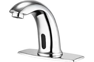 FARBIN Touchless Bathroom Sink Faucet Automatic Motion Sensor Hands Free Faucet with Hole Cover Plate and Temperature Mixer,Commercial Solid Brass Faucet,AC/DC Powered,1 Hole or 3 Hole (Chrome)