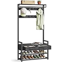 VASAGLE Hall Tree with Bench and Shoe Storage, Entryway Coat Rack with Shoe Bench, 2 Fabric Drawers, 10 Hooks, 11.8 x 31.7 x 