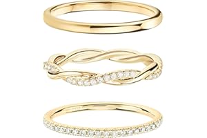 DEARMAY Stackable Gold Rings for Women Non Tarnish, Dainty 14K Real Gold Diamond Rings Set Thumb Fashion Thin Cubic Zirconia Ring Pack Simple Unique Statement Rings Gold Jewlery Women 5/6/7/8/9/10