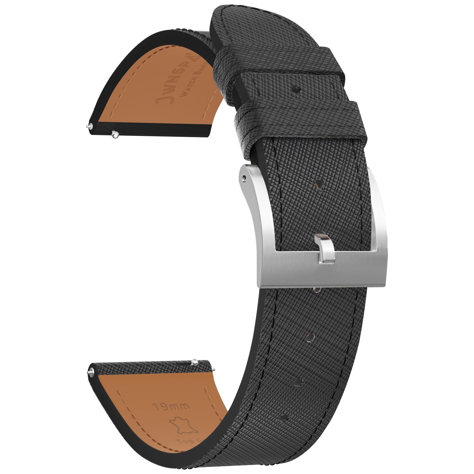 Photo 1 of JWNSPA Top Grain Leather Watch Band - Quick Release Brushed Buckle Replacement Strap for Men - Choice of Width -18mm 19mm 20mm 21mm 22mm 23mm 24mm (24mm, Black & Silver Buckle)