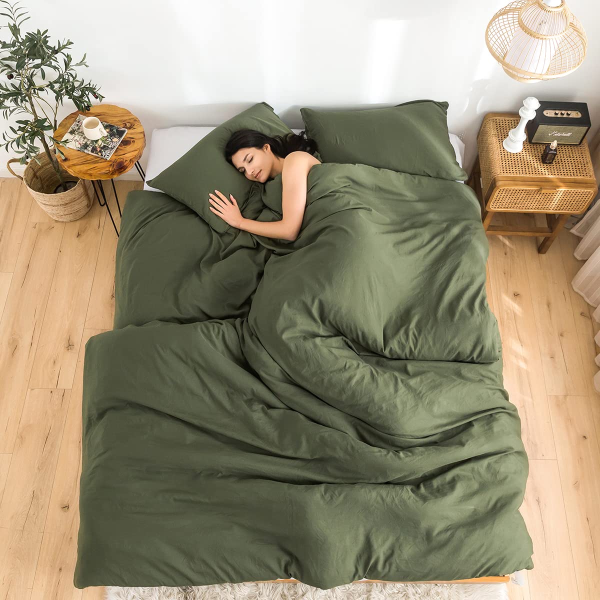 Photo 1 of COTTEBED Ultra-Soft Queen Washed Bedding Comforter Sets Bed, All Seasons Use Light Weight with Warm Fluffy Washable Cotton Microfiber Fabric,1 Bed Comforter & 2 Pillow Sham(Queen/Full,Dark Olive Green