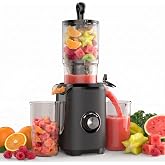 KMFurnila Slow Masticating Juicer Machine with 4.25" Feed Chute | 200W Powerful Motor, Extracts Fruits &amp; Vegetables, BPA-Free, Easy Clean, Dishwasher-Safe, Black
