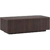 Henn&Hart 48" Fluted Rectangular Low-Profile Coffee Table with Ribbed Base for Living Room, Family Room, or Office, Warm Brow