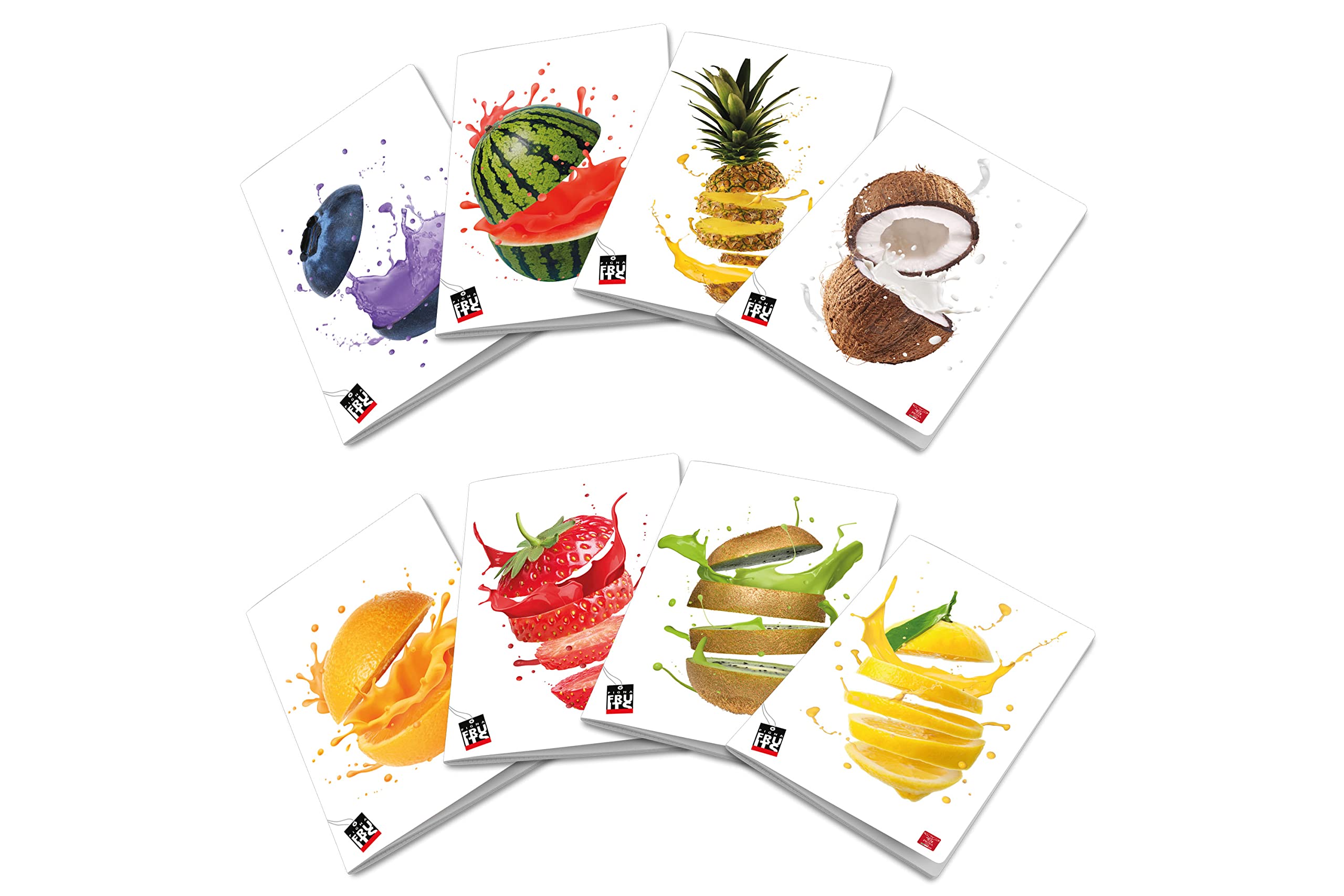 Pigna, Maxi Notebook Fruits, A4 21 x 29.7 cm, 80 Pages + Lapel, 80 g/m² Paper, 0C Interior, Margin Lines, Assorted Covers, Pack of 10