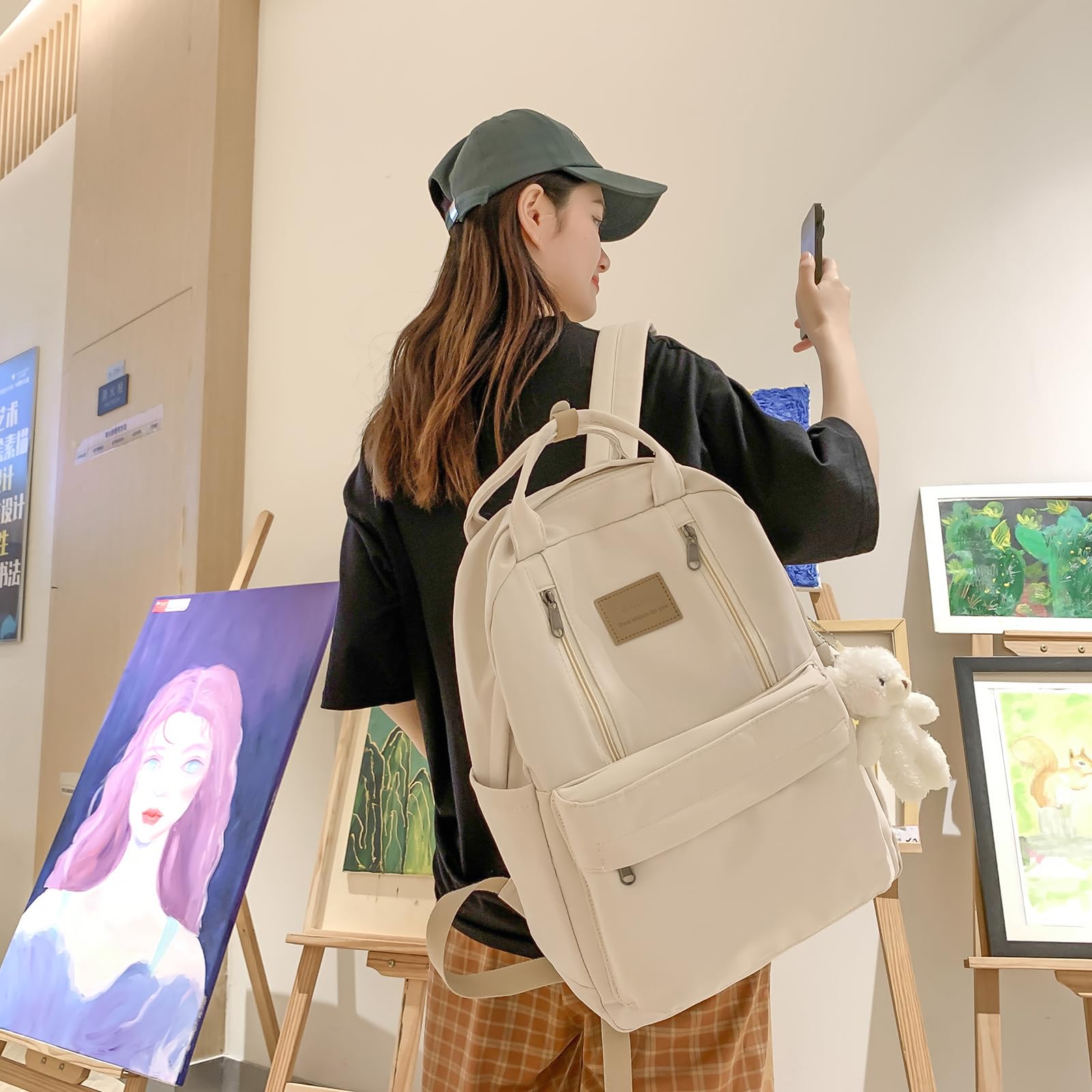 GAXOS Cute Backpack for School Aesthetic Backpack Purse for Women Girls White Book Bag Korea Style Bookbag