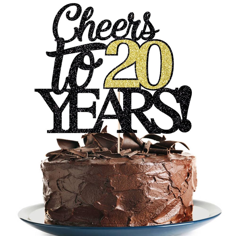 Photo 1 of Klionjor Happy 20th Birthday Cake Topper Cheers to 20 Years Birthday Cake Pick 20 Fabulous Cake Decoration for Happy Birthday Anniversary Party Cake Decorations Supplies (20)