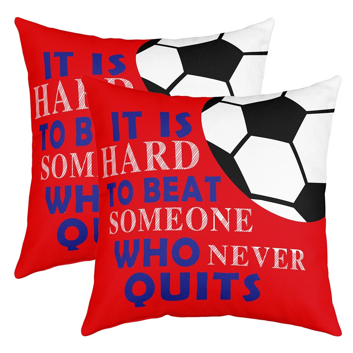 Football Throw Pillow Covers for Kids Soccer Ball Game Decorative Throw PillowCases for Sofa Gift for Football Lover Pillow Cases Cushion Covers Red Blue Inspirational Quotes 16"x16" Set of 2 Soft
