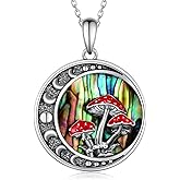 SVODEA Moon Mushroom Necklace for Women,925 Sterling Silver Magical Red Mushroom Pendant Moon Phase Necklaces,Anniversary Birthday Gifts for Women Mom,18''-20''