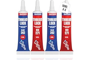 GH1200-10ML x 4 Pack Thread Lock 271 & 242 Medium & Strong Strength for Nuts, Bolts and Metals, Threadlocker Lock Tight & Seal Fasteners with Stable and Consistent Performance (Red & Blue)