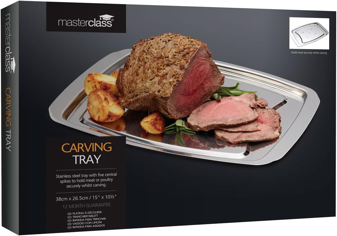 MasterClass Spiked Carving Tray, Stainless Steel, Silver, 38 x 26.5cm