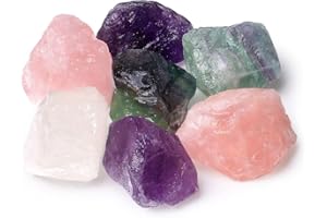 LAIDANLA 2" Rose Quartz Fluorite Amethyst Clear Quartz Set Natural Rough Stones Crystal Raw Crystals Bulk Healing Gemstones for Reiki Healing Tumbling Fountain Rocks 4PCS 0.55lb